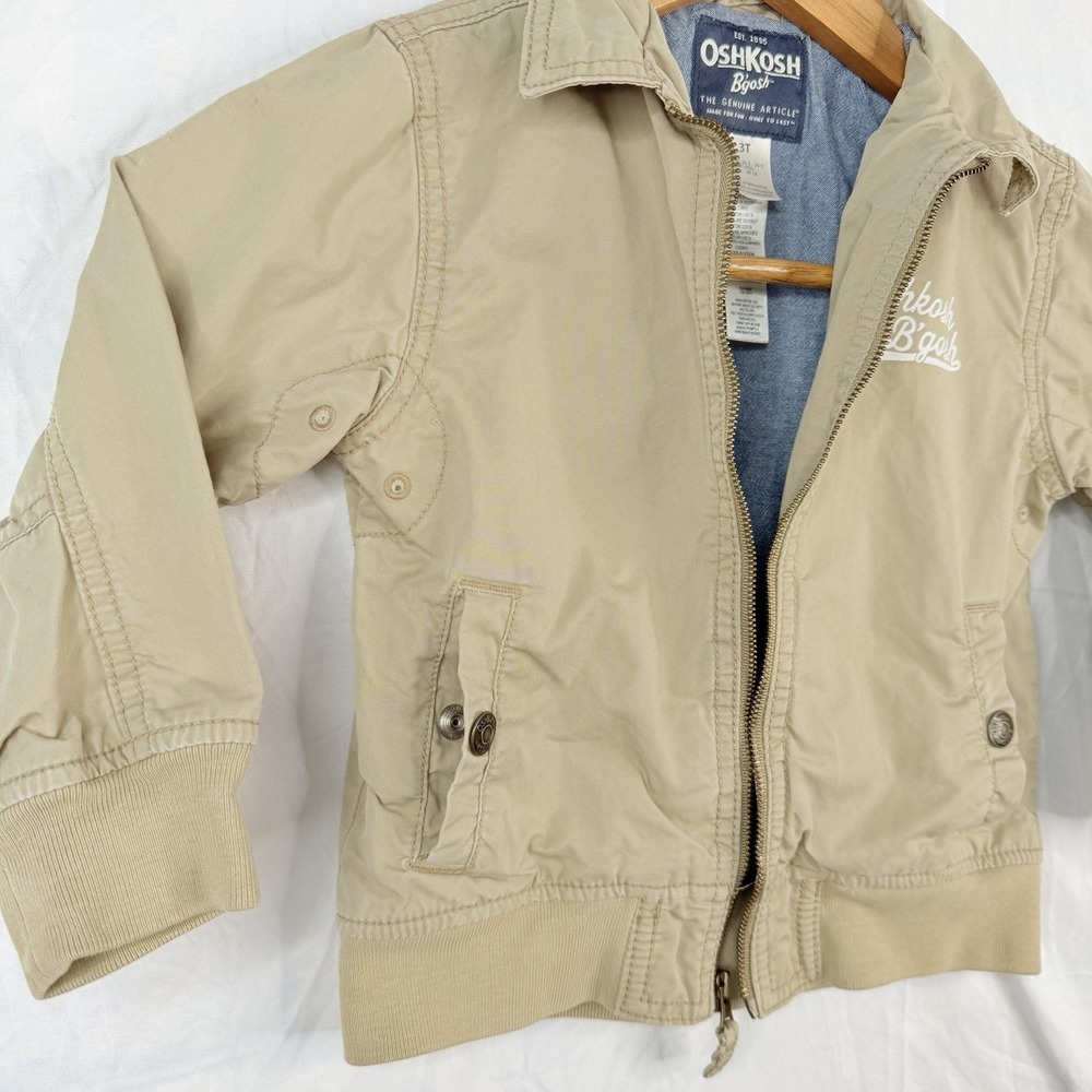 VTG OSHKOSH BGOSH Kids Bomber Jacket Khaki 100% COTTON Lining 100% NYLON SZ-3T - Picture 4 of 16